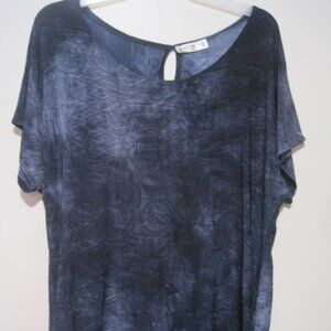 Agenda Top Women's Large Short Sleeve Wavy Dark Blue Geometric Casual Tee Shirt